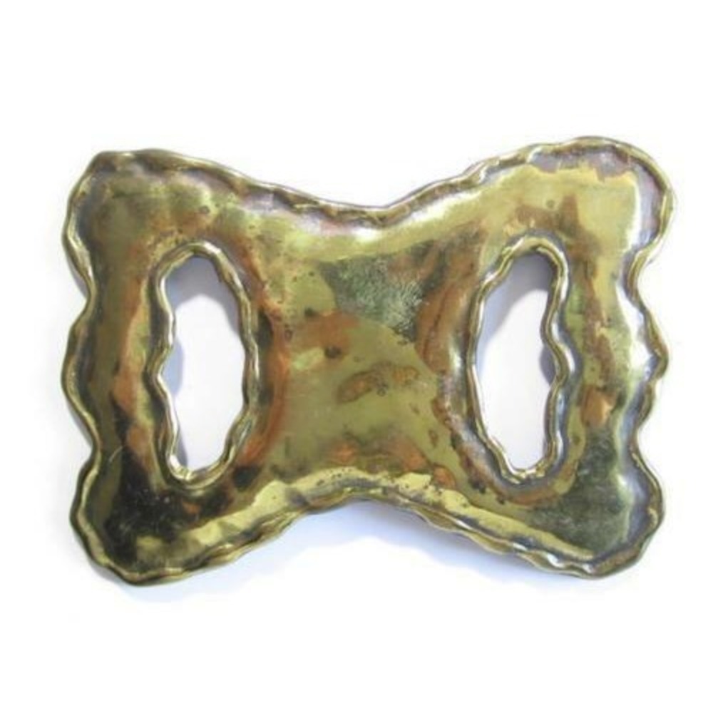 Vintage Antique Unique Large 3.5" Modernist Brass Two Toned‎ Belt Buckle